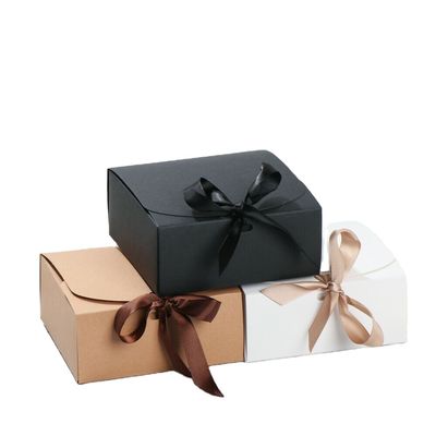 Customizable Kraft Paper Gift Packaging Box Foldable for Wedding Chocolate Cookie Candy with Ribbon