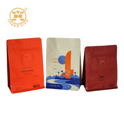Custom Printed Flat Bottom Coffee Packaging Bag Zipper Seal Packaging Pouch With Valve