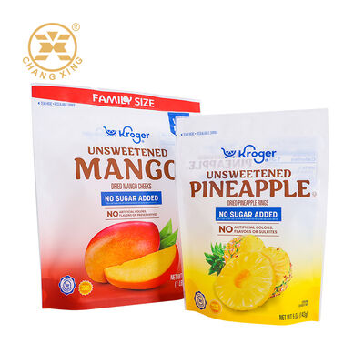 Custom Print Resealable Zipper Plastic Dry Fruit Dried Mango Pineapple Slices Packaging Bags Stand Up Pouch Bags