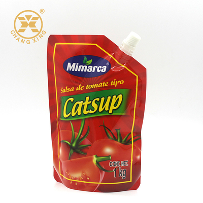 Bolsa plástica de la salsa de tomate de tomate 1KG de la categoría alimenticia con el canalón