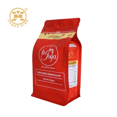 Bolsa de granos de café tostados con fondo de caja de alto brillo de 16 oz con cremallera y válvula