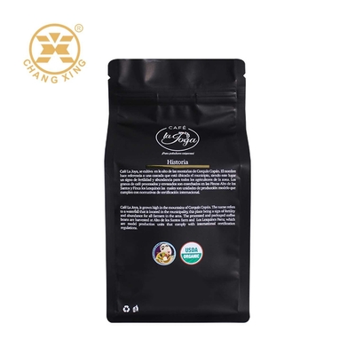 El café abonable vacío negro impreso 500g empaqueta una parte inferior plana de la válvula de la manera con la cremallera