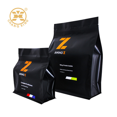 1kg 2kg Bolsa de embalaje de polvo de proteína de suero de leche de fondo plano de papel milar revestido de agitación de plástico con cremallera