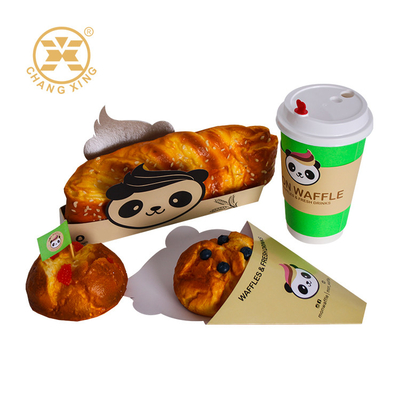 Conjunto de embalaje de bocadillos impreso a medida Bolsa de alimentos Caja de pan Conjunto de tazas de bebidas para decoración de embalajes de alimentos