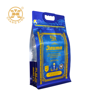 Bolsas de embalaje de arroz basmati de plástico personalizadas, bolsa con cierre zip resellable, bolsa de arroz impresa con asa, bolsas de arroz de 5 kg