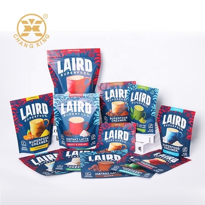 Bolsas de pie con cierre ziplock de papel de aluminio impresas en múltiples colores con diseño personalizado para alimentos en polvo de bebidas instantáneas