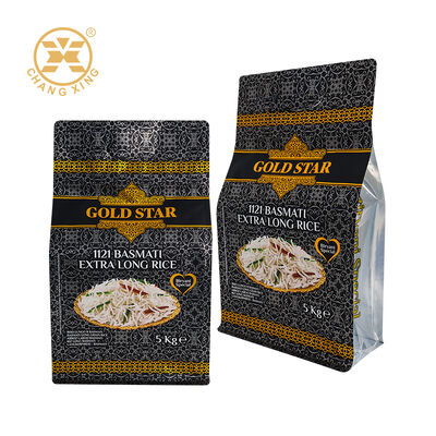 Bolsas de plástico personalizadas para envasar arroz de 5 kg Bolsas de cerradura con cierre de cremallera Bolsa de arroz impresa con mango Bolsas de fondo plano
